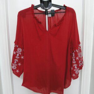 Liz Claiborne Red Pleasant Blouse with Embroidery on the sleeves Size XXL